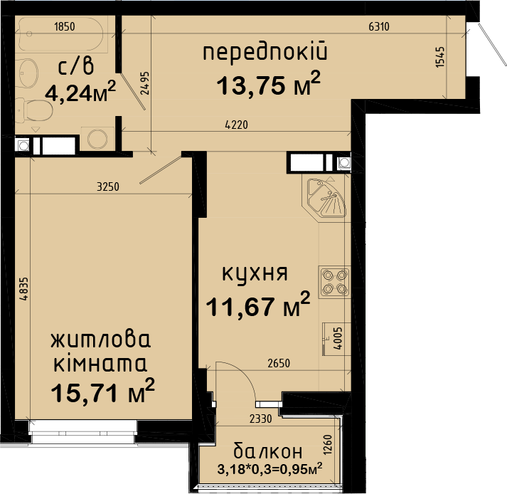 1-кімнатна